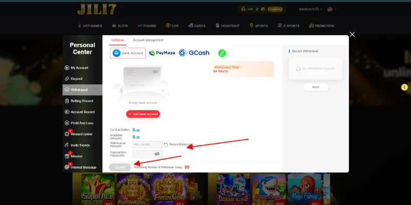 After entering, enter the amount you want to withdraw